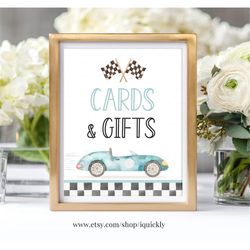 Cards and Gifts Sign Race Car Birthday Party Sign Two Fast Birthday Table sign RaceCar Decor Racing Boy Instant Download