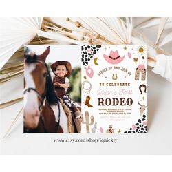 Editable My First Rodeo Invitation Cowgirl Birthday Invite Wild West Cowgirl 1st Rodeo Southwestern Ranch Template Insta