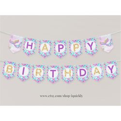editable mermaid banner birthday under the sea party 1st bunting banner baby shower templates instant download m1