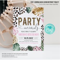 Editable Party Animals Birthday Invitation Leopard Print Jungle Birthday Party Leopard Print Wild One Two Wild Template