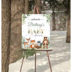 EDITABLE Woodland Welcome sign, Woodland Baby shower Sign Decorations Wild one Instant download Templates Printable W206