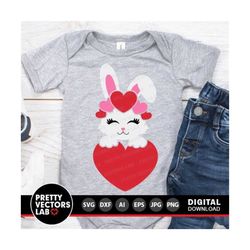 Bunny with Heart Svg, Girls Valentine’s Day Svg, Valentine Bunny Svg Dxf Eps Png, Baby Girl Cut Files, Kids Shirt Design, Silhouette, Cricut