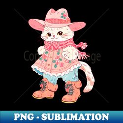 cottagecore cat pink cowgirl hat - png transparent digital download file for sublimation - fashionable and fearless
