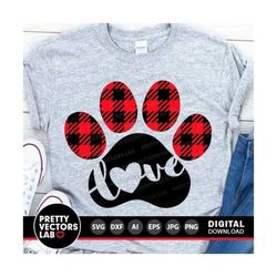 Love Paw Svg, Buffalo Plaid Paw Print Svg, Valentine's Day Cut Files, Dog Mom Svg Dxf Eps Png, Cat Mama, Pet Lovers Svg, Silhouette, Cricut