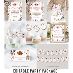 Editable My Second Rodeo Party Decorations Cowboy Package Birthday Wild West Ranch Girl Bundle Party Template Digital In