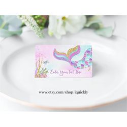EDITABLE Mermaid Food tags Under the sea Party Buffet label Tent card Food Labels Place Cards Table Card Printable Insta