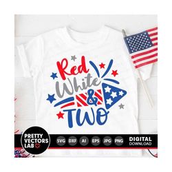 Red White and Two Svg, 4th of July Cut Files, 2nd Birthday Svg Dxf Eps Png, Kids Shirt Design, Second Birthday Outfit Svg, Silhouette Cricut