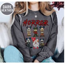 90s Horror Movies Sweatshirt, Horror Mickey Mouse Shirt Vintage Halloween Movies Shirt Horror Characters Shirt Scary Mov