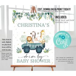 Editable Drive By Baby Shower Welcome Sign Safari Animal Drive Through Baby Shower Sign Yard Sign Gender neutral Social