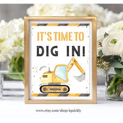 Construction party sign, Dig In Sign, Construction table sign printable, Construction Birthday table decorations, Instan