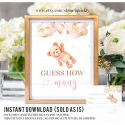 Teddy Bear Guess How Many Sign, Teddy Bear baby shower games, How Many Bears Are In The Jar Game Printable Digital Insta