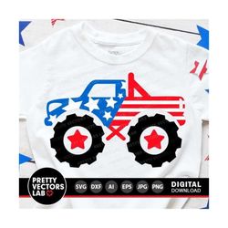4th of July Svg, Patriotic Monster Truck Svg, Boys Fourth of July Svg, America Svg Dxf Eps Png, Baby, Kids Shirt Design, Silhouette, Cricut