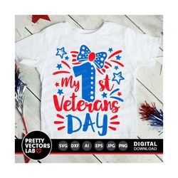 My 1st Veterans Day Svg, My First Veterans Day, Patriotic Svg Dxf Eps Png, Kids Svg, Baby Girl Cut Files, Newborn Clipart, Silhouette Cricut