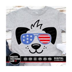 Patriotic Dog Svg, 4th of July Cut Files, Dog Face Svg, USA Svg, Puppy with Sunglasses Svg Dxf Eps Png, Boys Shirt Design, Cricut Silhouette