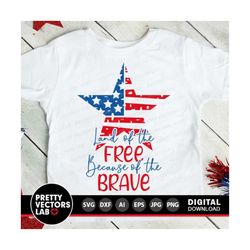 Land of the Free Because of the Brave Svg, 4th of July Cut Files, Grunge USA Svg Dxf Eps Png, Patriotic Svg, Sublimation, Silhouette, Cricut