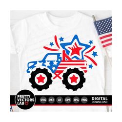 4th of July Svg, Patriotic Monster Truck Svg, America Cut Files, Boys Clipart, USA Svg, Dxf, Eps, Png, Kids Shirt Design, Silhouette, Cricut
