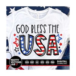 God Bless The USA Svg, 4th of July Cut Files, USA Svg Dxf Eps Png, Patriotic Clipart, American Flag Svg, Sublimation Png, Silhouette, Cricut