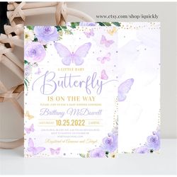 editable purple butterfly baby shower invitation girl butterfly theme baby shower invite printable template instant down