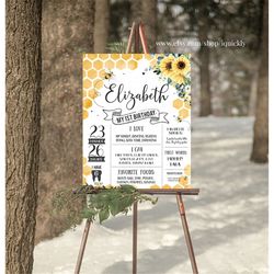 Bee Milestone Birthday Poster EDITABLE Honey Bee first Chalkboard sign Bumble bee 1st birthday poster Instant download t