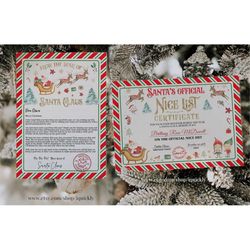 editable official letter to sanata claus and official nice list certificate bundle north pole mail christmas eve box ins
