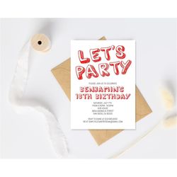Simple Red Birthday Invitation Template  for Boys, Teens, Kids, Girls/ANY AGE/Instant Download Red Birthday Party Invita