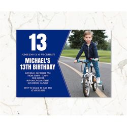 Blue Birthday Invitations with Photo for Teens Boys Teenagers Girls Kids/ANY AGE & Color/Corjl Template/Boys Blue Birthd