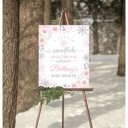 EDITABLE Snowflake Baby Shower Welcome sign,A little snowflake is on the way Sign Decorations Winter Instant download Te
