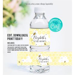Editable Bee Bottle Label Girl Honey Bee Water bottle labels Sweet To Bee One Digital Bumble Bee Theme Instant download