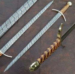 VIKING SWORD BEAUTIFUL CUSTOM HANDMADE 36" DAMASCUS STEEL HUNTING SWORD & SHEATH