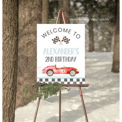 EDITABLE TWO fast Birthday Party Signs Racecar Welcome Decorations Racing car vintage Yard sign Instant download Templat