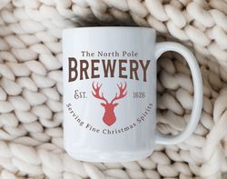 north pole brewing company vintage style christmas coffee mug, rustic reindeer christmas gift mug, secret santa gift