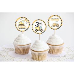 Editable Construction Birthday Cupcake toppers, Construction Party Cake Dump Truck Party Template printable Instant Digi