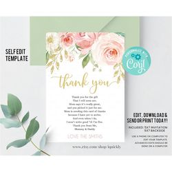 Editable Drive by Blush Floral thank you card pink, Shower by mail thank you card Drive Through Shower Drive Thru printa