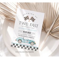 Editable TWO Fast Birthday Invitation Race Car 2nd Birthday Invite Racing Car Vintage Racecar Printable Template Instant