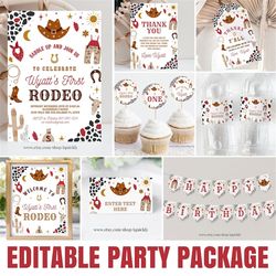 Editable My First Rodeo Party Decorations Cowboy Package Birthday Wild West Ranch Boy Bundle Party Package Digital Insta