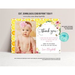 EDITABLE Bee Thank you card, Honey bee First Birthday Note card Bumble Bee Printable Birthday Template card Printable In