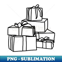 Pile of Wrapped Christmas Gift Boxes Line Drawing - Decorative Sublimation PNG File - Create with Confidence