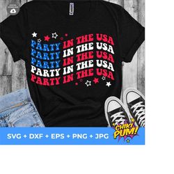 Party in the USA SVG, Party in the USA Sublimation png, Trendy 4th of July png, Wavy Font png, Fourth of July svg, png, eps, dxf, jpg
