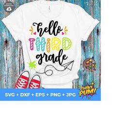 Hello Third Grade Svg, 1st Day of School Cut Files, Back To School Svg, Dxf, Eps, Png, School Shirt Design, Silhouette, Cricut