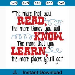 The More That You Read The More Things You Will Know The More That You Learn The More Places You'll Go Svg, Dr Seuss Svg