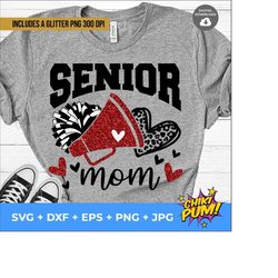 Senior Mom Svg, Senior Cheer Mom svg, Football Leopard Print Heart Svg, Leopard Glitter Red Cheerleader Svg, Iron On Png