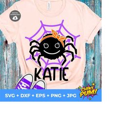 Girl Spider Svg, Cute Spider with Bow Svg, Halloween Girl Svg, Girls Monogram Svg,Fall shirt, Silhouette, Cricut, Spider Girl Cut File