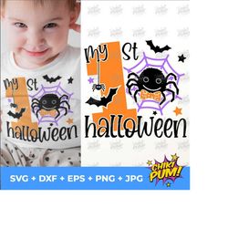 my 1st halloween svg, baby boy halloween svg, boys clipart, cute spider svg, spooky svg, silhouette, cricut, my first cut files