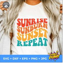 Sunrise Sunset Sunburn Svg, Retro Summer Svg, Wavy Stacked Svg, Beach Svg, Boho Svg, Summer Cut Files