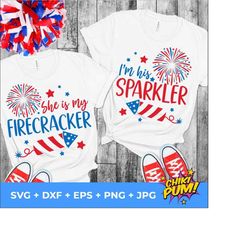 She's my firecracker, I'm His Sparker, 4th of july funny couples Svg, Patriotic Couple Shirt, Funny 4th of july SVG