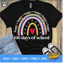 Rainbow Svg, Happy 100 Days of School Svg, 100th Day Svg, Teacher Rainbow, Pencil, Kids Silhouette Png Eps Dxf Jpg