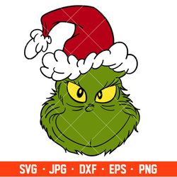 Grinch Face Svg, Christmas Svg, Merry Grinchmas Svg, Santa Claus Svg, Cricut, Silhouette Vector Cut File