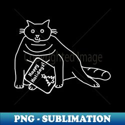 White Line Christmas Chonk Kitty Cat says Happy Holidays - Premium PNG Sublimation File - Perfect for Sublimation Mastery