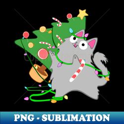 Fluffy Grey Christmas Cat With Zoomies funny meowy christmas kitty - Exclusive Sublimation Digital File - Instantly Transform Your Sublimation Projects