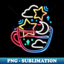 Neon Lights Starry Teacup - Premium PNG Sublimation File - Unleash Your Inner Rebellion